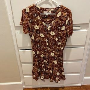 Idyllwind Floral Mini Dress in Brown and Cream